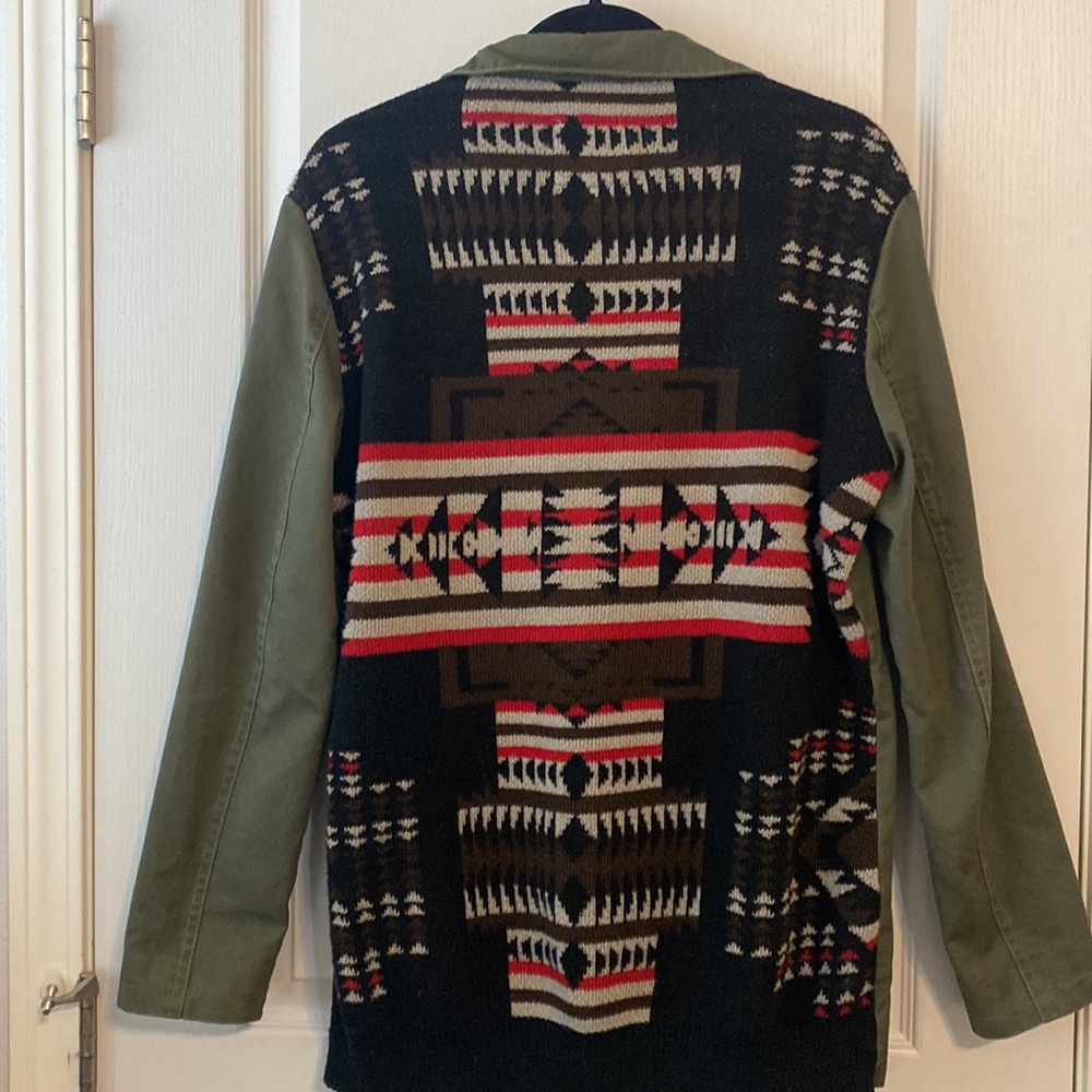 Thread & Supply Army Green Coat/Jacket w/ Aztec Knit Back